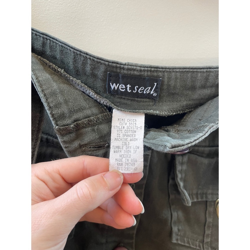 Wet Seal Vintage Olive Green Cargo Mini Skirt Button Front Utility Size 0 - Picture 4 of 4